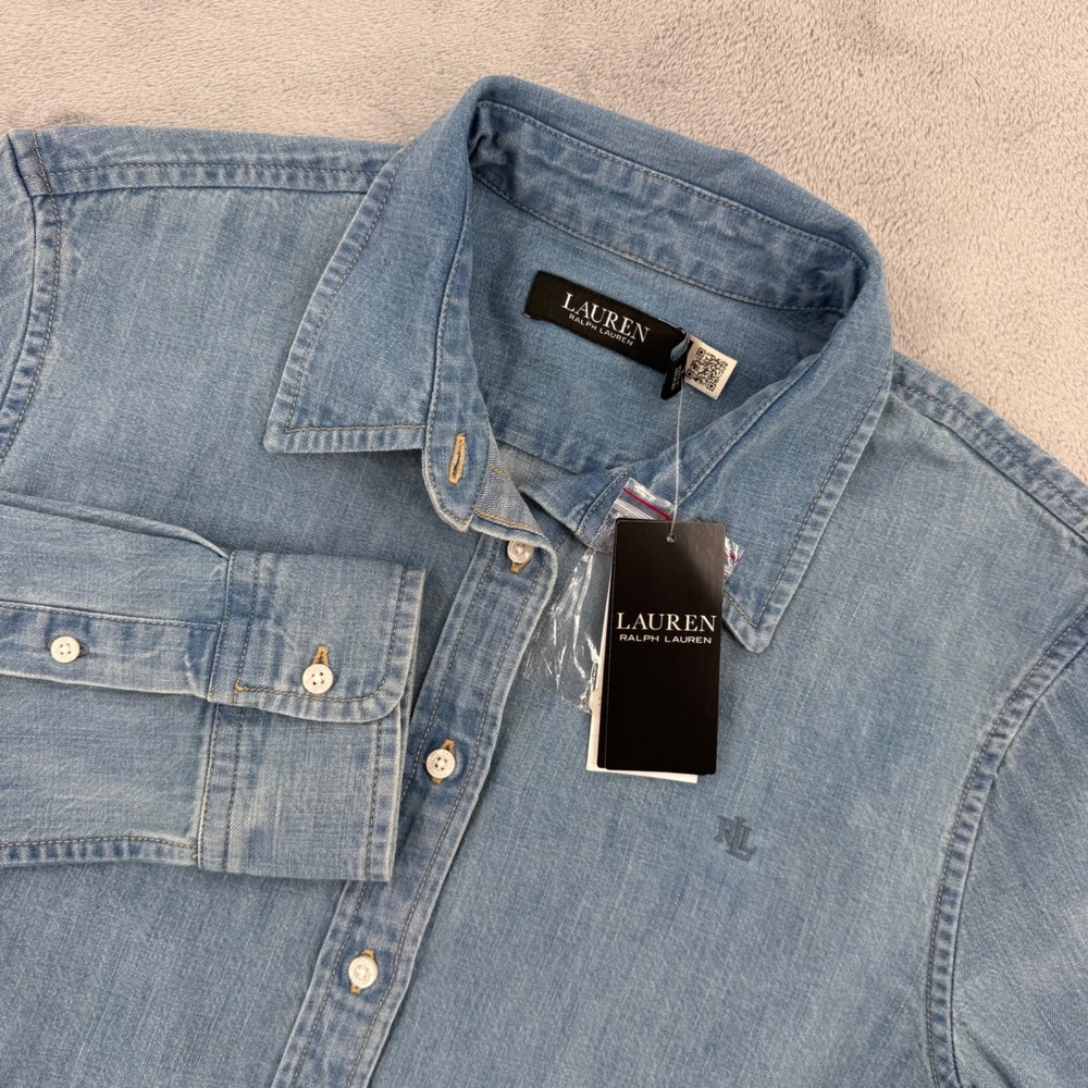 Lauren Ralph Lauren Alicia Chambray Denim Shirt Light Wash Blue Large NWT